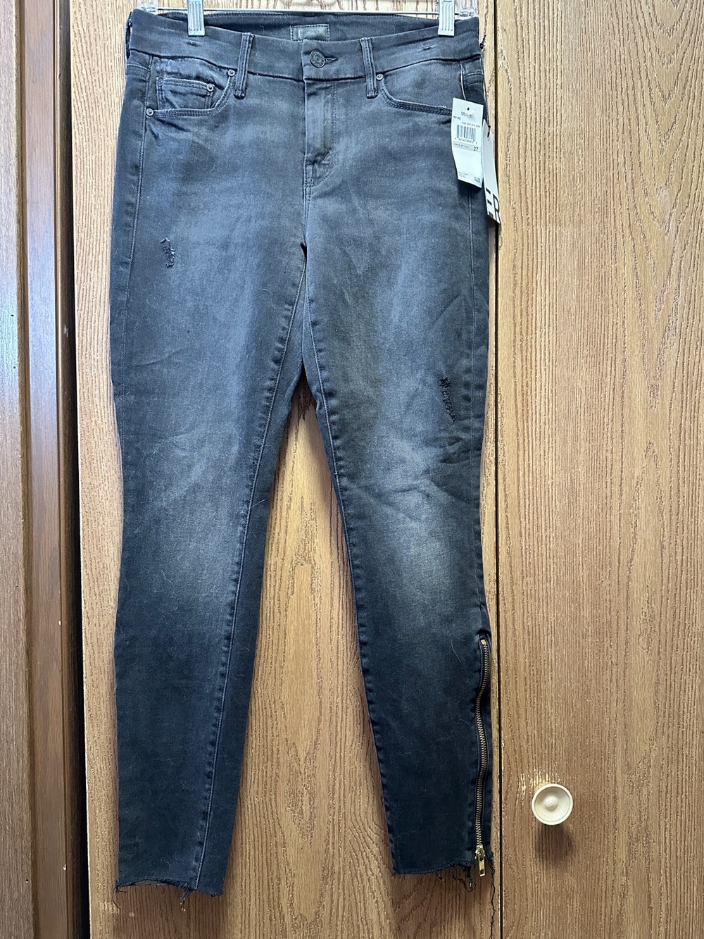MOTHER Looker Zip Fray grey black skinny jean with ankle zippers NWT - Picture 3 of 10